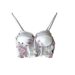Floral‎ Embroidered Sheer Bustier Corset Crop Top Festival Party White